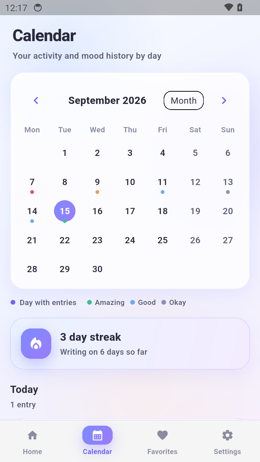 White Note calendar screen