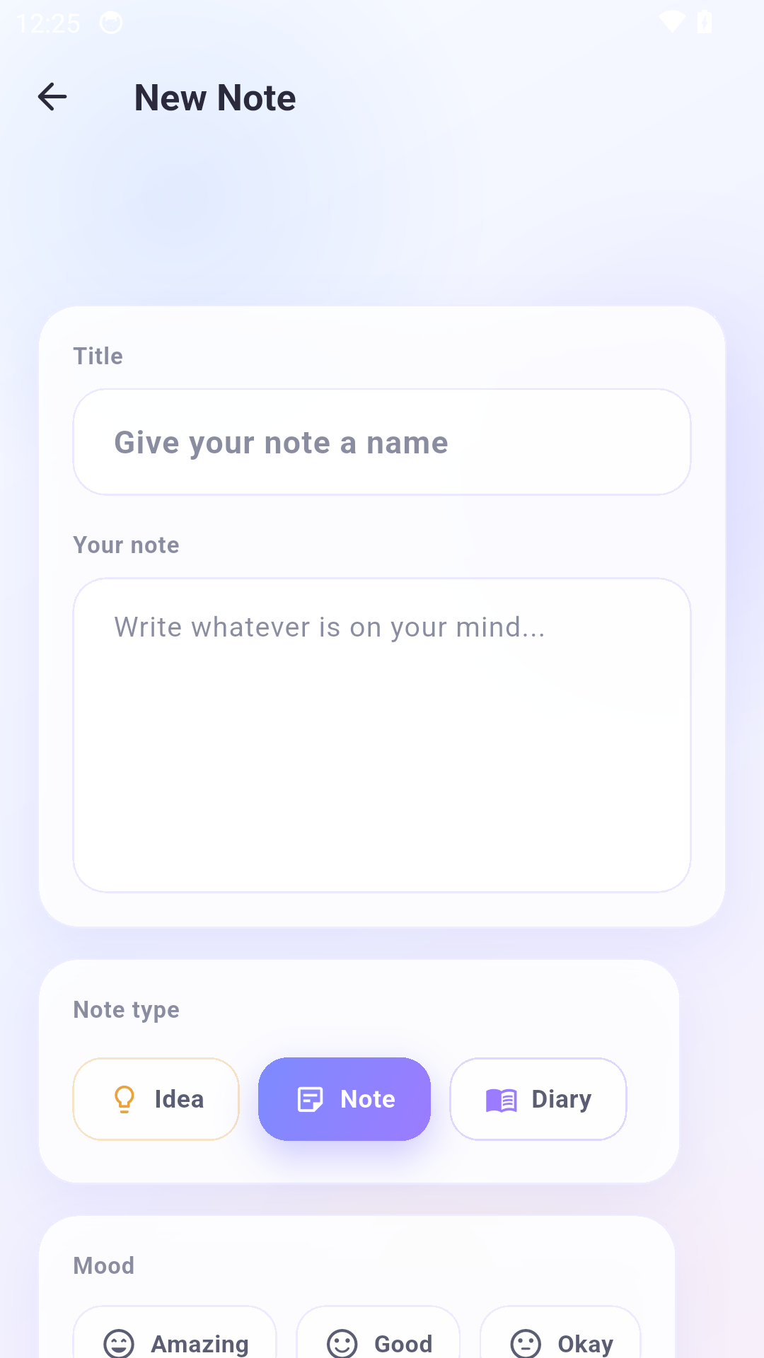 White Note note creation screen